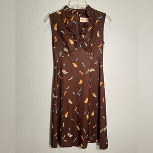 MOMENTUM Beautiful Vintage 70’s Custom Brown Feather Print Dress Size S